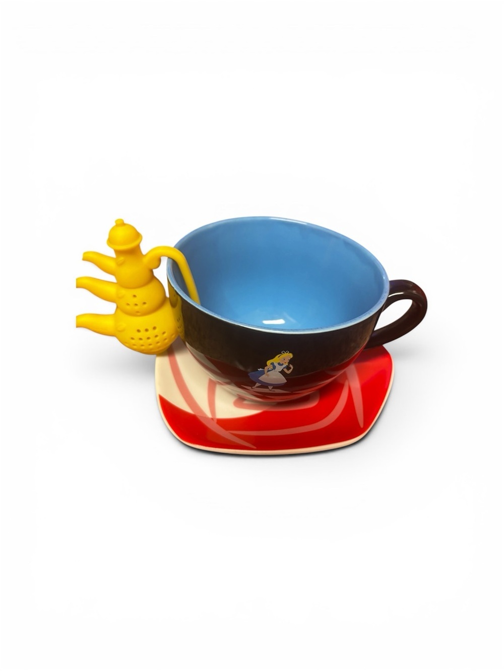 Alice in wonderland Interior Brown Teacup with Red plate and Yellow Tea Infuser